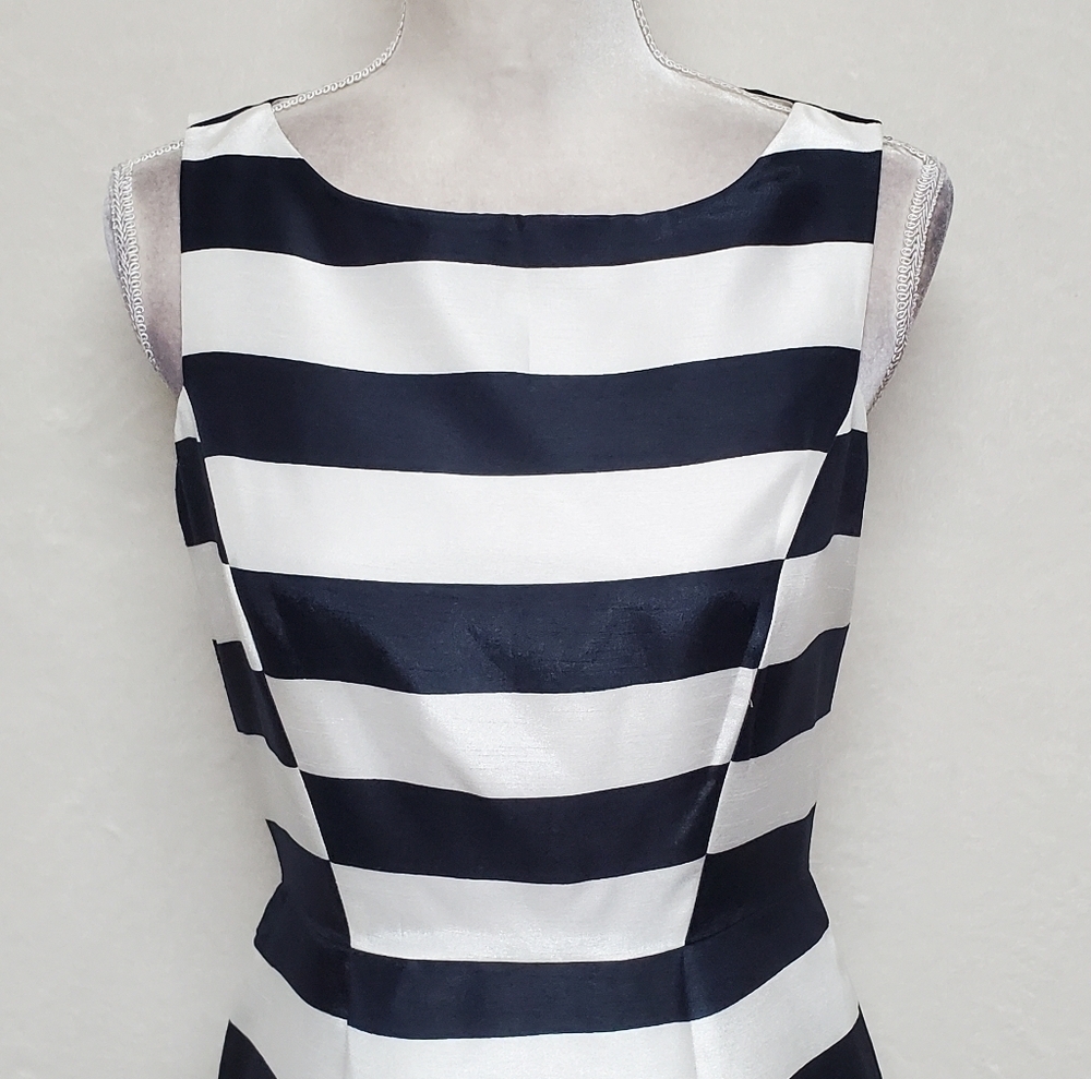 Antonio Melani Kate Striped Shantung Navy Blue White Sleeveless Dress 4 - Picture 3 of 12